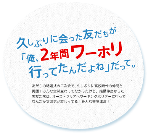 久しぶりに会った友だちが「俺、2年間ワーホリ行ってたんだよね」だって。